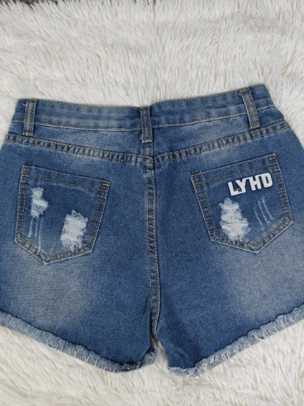 Distressed Denim Cutoff Shorts with Embellishment